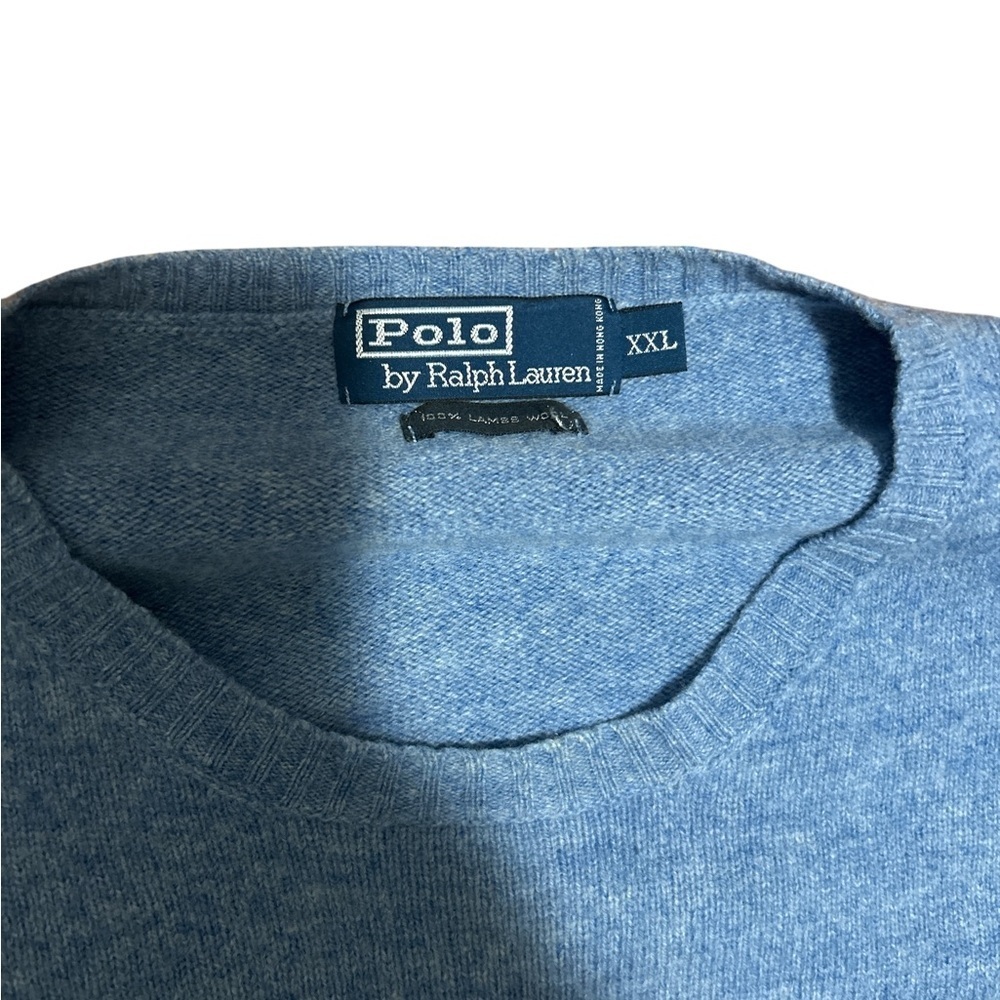 Polo Ralph Lauren Lambswool Sweater XXL Blue Crewneck Classic Pony Logo Men - Picture 6 of 8